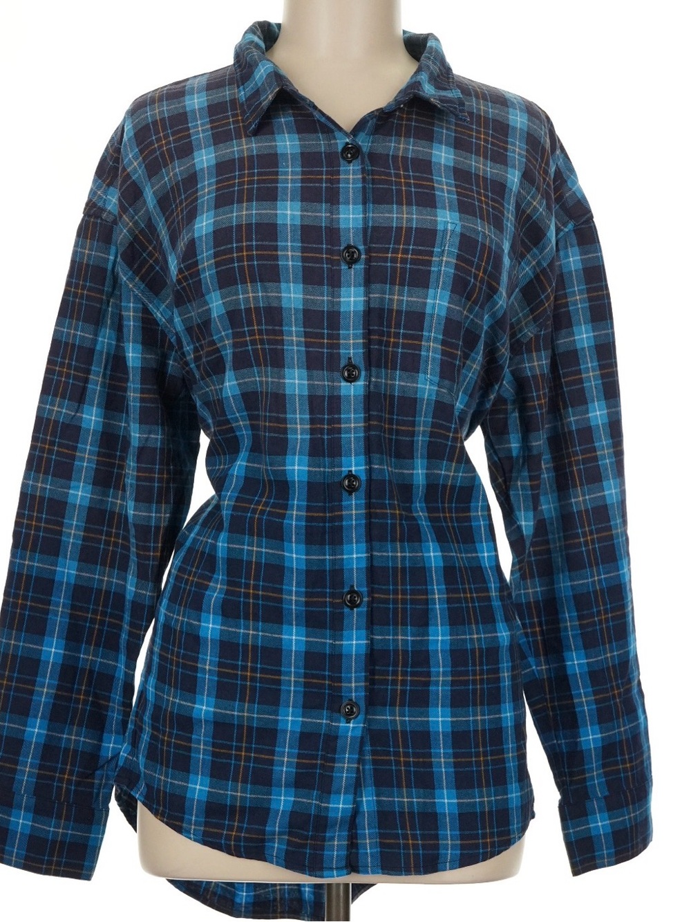 #1049 PAM & GELA Blue Plaid Button-Down Tie-Back Shirt
